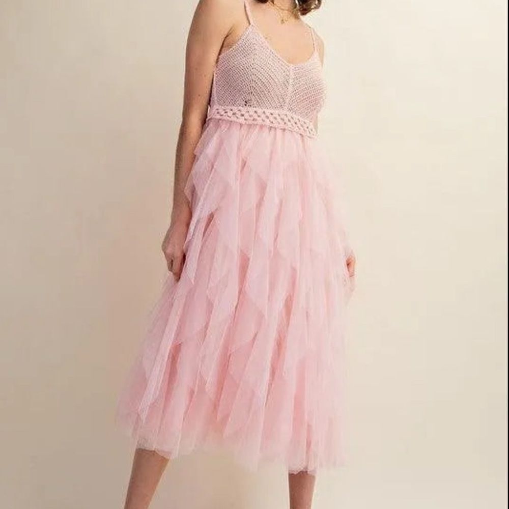 Lovely Tulle Midi Crochet Dress